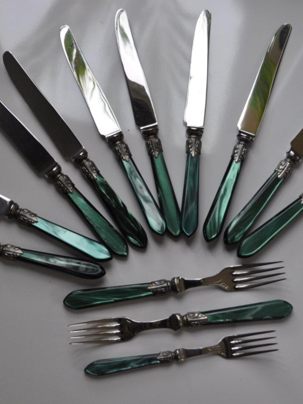 Jean Couzon France Galaxy Green Flatware – 13 Pieces – Rare Discontinued